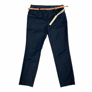 Kenar Slim Trouser Pants Women's Size 2 Navy Blue Skinny Belt Anke Flat Front